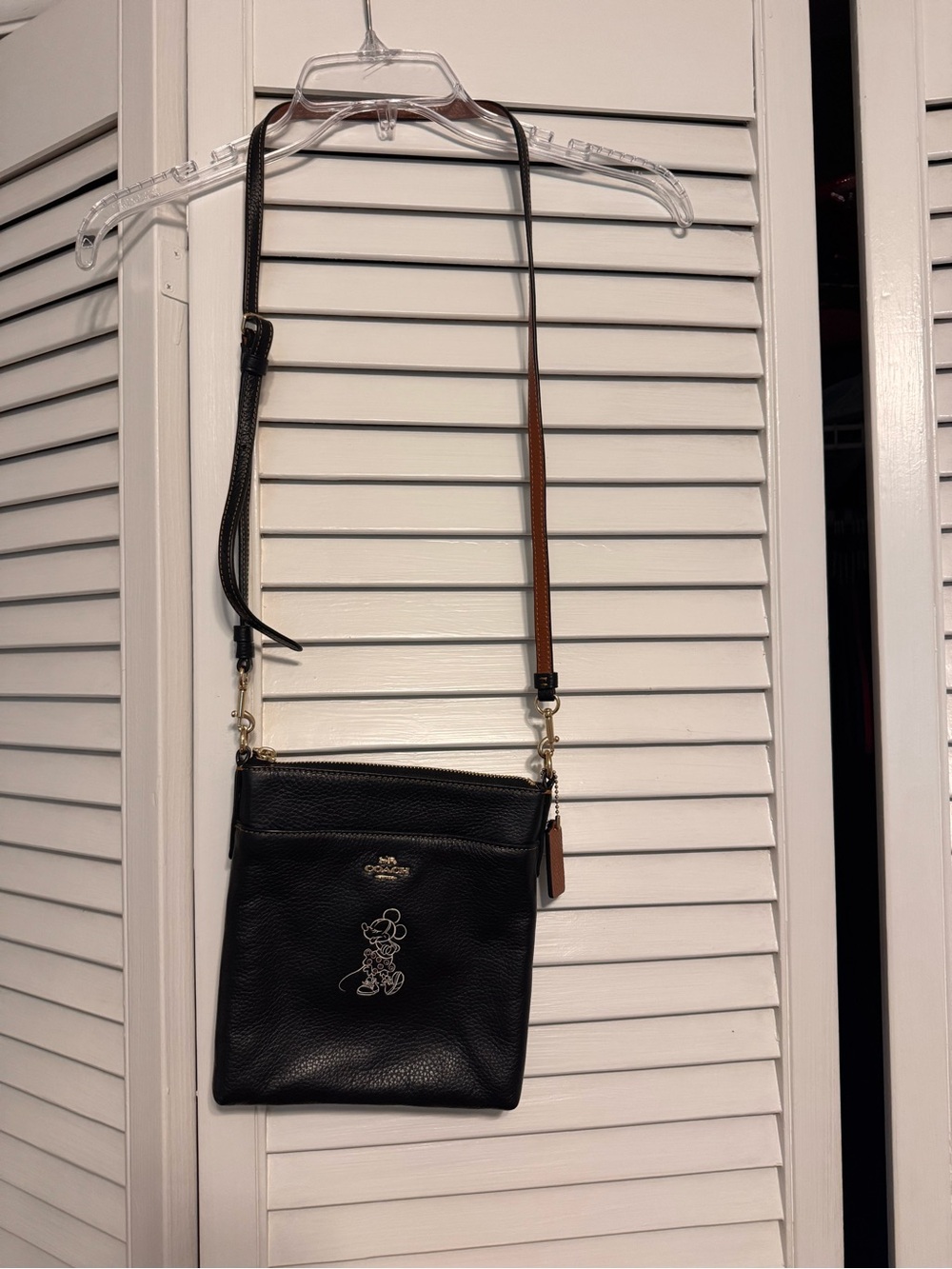 Disney/Coach Black Leather Crossbody with Mickey Outline and Two-Tone Strap